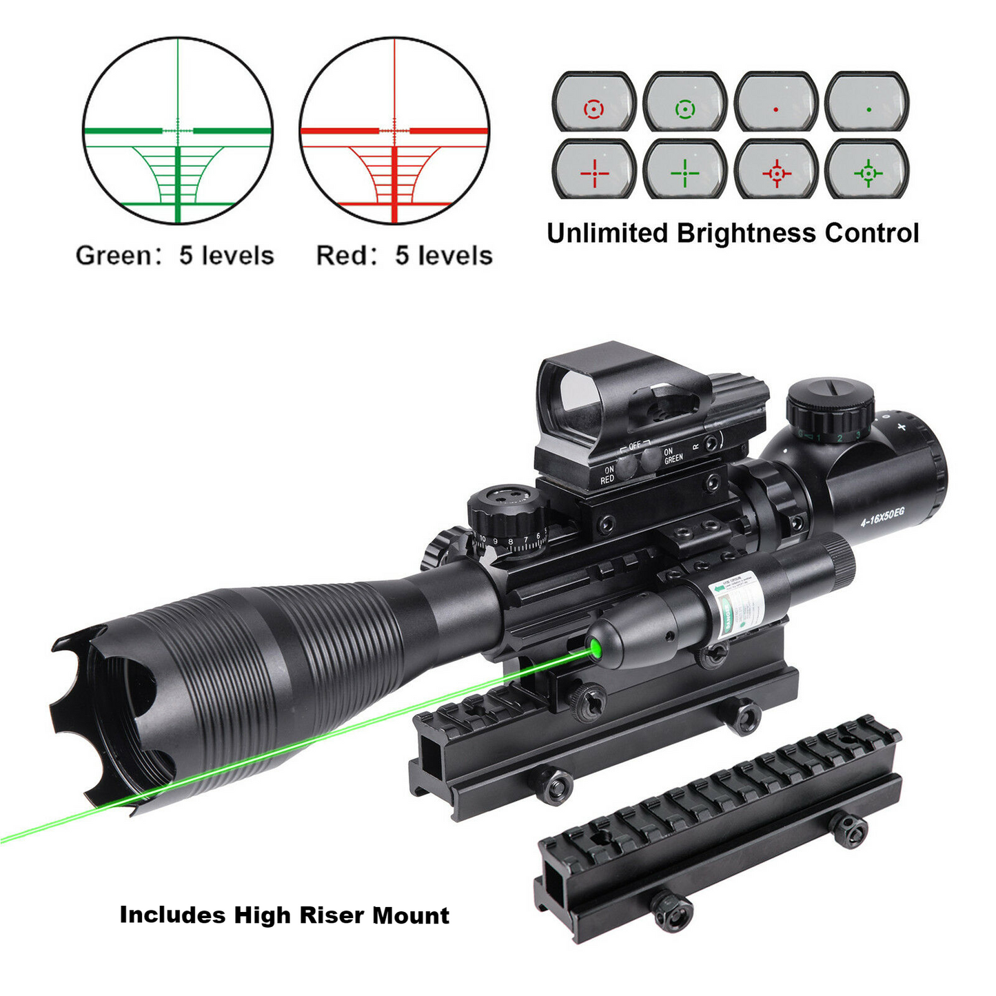 TAC-3: 4 Piece 4-16x50 Illuminated Reticle Scope Package