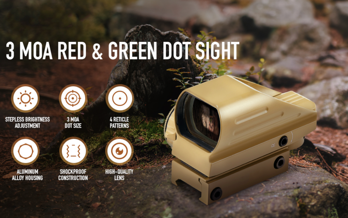 Reflex Dot Sight with 4 Different Reticle Options in Red or Green (FDE)
