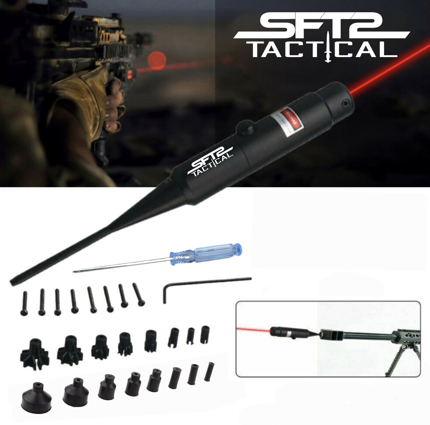 SFT2 Tactical Red Laser Bore Sighter for .22 to .50 Caliber Scope