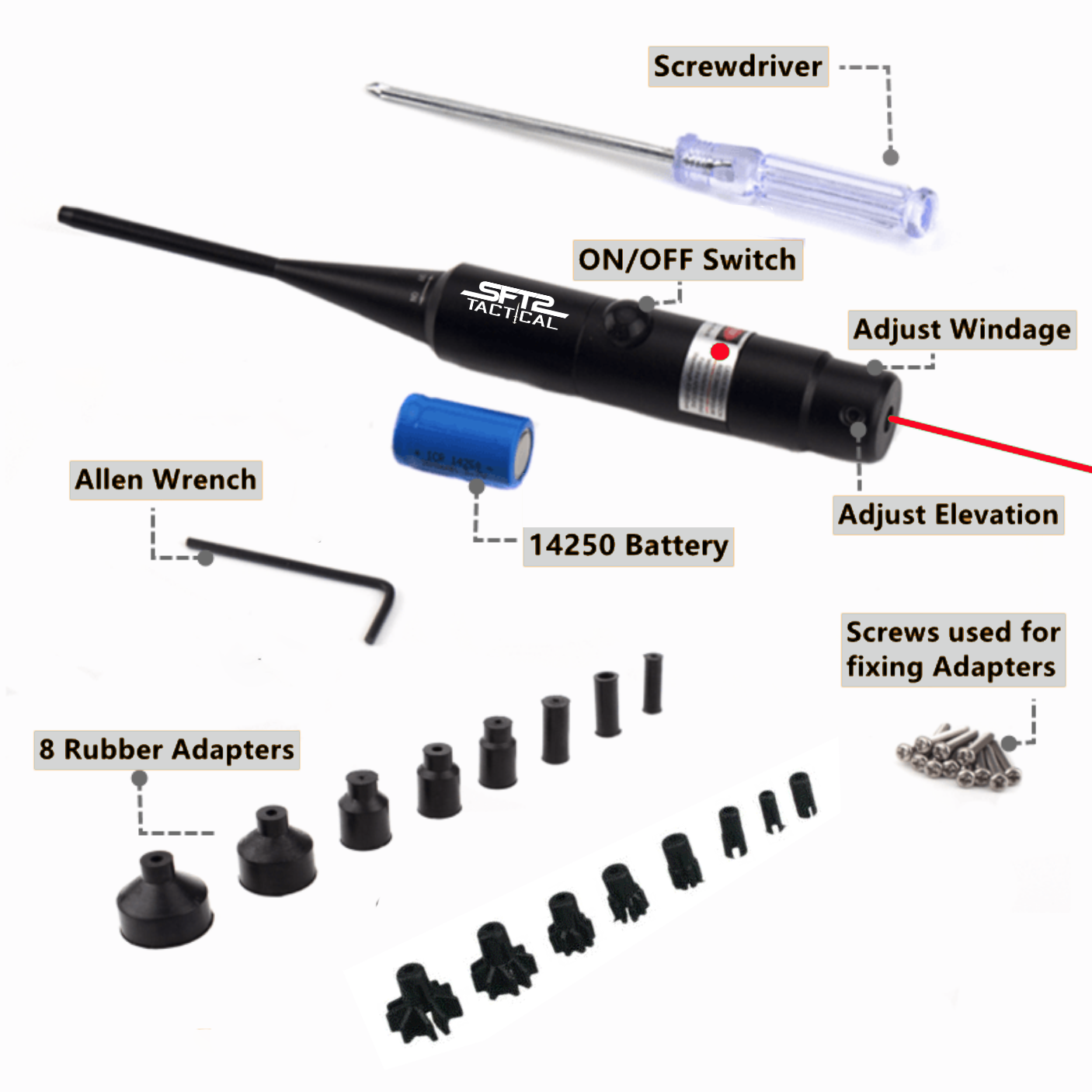 SFT2 Tactical Red Laser Bore Sighter for .22 to .50 Caliber Scope
