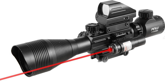 Rifle Scope 4-12x50 Rangefinder Reticle Scope with Laser Sight and Red Dot Sight