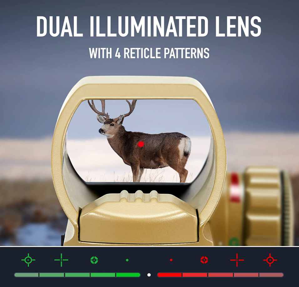 Reflex Dot Sight with 4 Different Reticle Options in Red or Green (FDE)